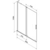 Schemat przedstawia dwuskrzydłowy, rozsuwany parawan nawannowy o wymiarach 80 x 150 cm, z oznaczeniami wymiarów: 1500 mm wysokości, 430 mm i 375 mm szerokości poszczególnych skrzydeł oraz 800 mm całkowitej szerokości. Produkt jest opisany jako "Mexen Velar L parawan nawannowy 2-skrzydłowy rozsuwany 80 x 150 cm, transparent, różowe złoto - 896-080-003-01-60".