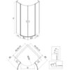 Na ilustracji znajduje się techniczny rysunek kabiny prysznicowej półokrągłej z oznaczeniami wymiarów i elementów, takimi jak F1, E1, E2, F2, A1, X1, Y1, A2, X2, Y2, B1, B2, C1, C2, D oraz R550. Rysunek zawiera również schematy boczne z dodatkowymi oznaczeniami wymiarów.