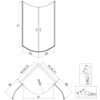 Na ilustracji znajduje się schemat kabiny prysznicowej półokrągłej z oznaczeniami wymiarów: E1, E2, A1, X1, Y1, A2, X2, Y2, B1, B2, D oraz R550. Widoczne są również rysunki techniczne przedstawiające szczegóły montażowe i przekroje boczne.