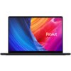 Laptop z wyświetlaczem OLED prezentuje kolorową grafikę z napisem "ProArt". Obudowa jest ciemna, a ekran otoczony cienką ramką.