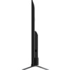 Wąski profil telewizora z cienką ramką i solidną podstawą, widoczny z boku. Urządzenie ma nowoczesny design i minimalistyczny wygląd.