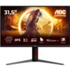 Monitor AOC z ekranem 31,5 cala wyświetla grafikę z postacią w zbroi na tle miasta, z widocznymi napisami: "UHD 160Hz ⇔ FHD 320Hz", "IPS", "1MS GTG", "ADAPTIVE SYNC", "WIDE COLOUR GAMUT", "VESA CERTIFIED DisplayHDR 400", "MOTION BLUR REDUCTION". Logo "AOC GAMING" znajduje się w prawym górnym rogu.