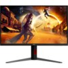 Monitor AOC z wyświetlaczem przedstawiającym scenę z gry w stylu fantasy, z wojownikiem w zbroi i mieczem na tle pustynnego miasta. Na ramce monitora widoczne jest logo "AOC".