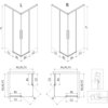 Rysunek techniczny przedstawia dwa warianty kabiny prysznicowej z oznaczeniami "L" i "R", z wymiarami oznaczonymi jako H, C1, C2, B1, B2, A1, X1, Y1, A2, X2, Y2, oraz D. Widoczne są również przekroje boczne i górne z dodatkowymi oznaczeniami wymiarów.