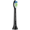 Czarna końcówka do szczoteczki elektrycznej z białymi, zielonymi i niebieskimi włóknami, na której widnieje napis "PHILIPS sonicare". Na dolnej części końcówki znajduje się litera "W" oraz symbol fal.