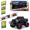 Opakowanie zdalnie sterowanego samochodu Maisto Tech R/C Off-Road Series z modelem Chevrolet Silverado 2019, z widocznymi napisami: "2.4 GHz Frequency", "Extreme Turning Ratio", "Full Function Control", oraz informacją o wymaganych bateriach: "Controller 2 x AAA", "Vehicle 4 x AA". Na zdjęciu znajduje się również sam model samochodu w kolorze czarnym z czerwonymi akcentami i dużymi terenowymi oponami.