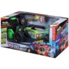 Opakowanie zdalnie sterowanego samochodu Maisto Tech RC Whip Flash w kolorze zielonym, z widocznymi napisami: "Whip Flash", "17", "Maisto Tech RC", "24 GHz Powered", "XTR Extreme Tuning Radio", "Flashing Lights", "Stunt Series", "Try Me!", oraz oznaczeniem wieku 5+. W tle opakowania znajdują się dynamiczne grafiki przedstawiające samochód w akcji.