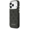 Czarne etui na telefon z wytłoczonym wzorem i napisem "GUESS" na dole. Etui posiada wycięcia na aparat i przyciski boczne.