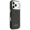 Czarne etui na telefon z wytłoczonym wzorem i napisem "GUESS" na dole. Etui posiada wycięcia na przyciski i aparat.