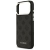 Czarne etui na telefon z wytłoczonym wzorem kwiatowym i logo "GUESS" na dole. Etui posiada wycięcie na aparat oraz przyciski boczne.