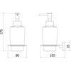 Schemat techniczny dozownika do mydła z wymiarami: wysokość 170 mm, szerokość podstawy 80 mm, głębokość 105 mm, odległość od ściany 35 mm. Produkt przedstawiony jest w dwóch rzutach, z widocznymi liniami konstrukcyjnymi i oznaczeniami wymiarów.