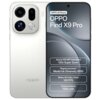 Biały smartfon z dużym ekranem, na którym widnieje tekst: "OPPO AI Phone OPPO Find X9 Pro", oraz specyfikacje: "Aparat 200 MP Hasselblad 120x Super Zoom, Flagowy procesor MediaTek Dimensity 9500, Wideo 4K Dolby Vision 120 FPS, Potężna bateria 7500 mAh". Na obudowie z tyłu widoczne jest logo "oppo" oraz moduł aparatu z trzema obiektywami i lampą błyskową.