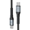 Na zdjęciu widoczny jest czarny kabel USB-C do USB-C z plecionym oplotem, posiadający metalowe końcówki z oznaczeniami "3mk" i "60W". Kabel jest przedstawiony w dwóch ujęciach, ukazujących szczegóły jego konstrukcji.