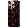 Brązowe etui z wzorem przypominającym cętki, przeznaczone do telefonu Apple iPhone 16 Pro, z widocznym napisem "LAMANO" na dole. Po bokach etui znajdują się przyciski, a na górze otwory na aparat.