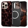 Na zdjęciu widoczne są trzy etui na telefon, z których jedno ma brązowy, wzorzysty design, a drugie przezroczyste z białym okręgiem. Na brązowym etui znajduje się napis "LAMANO".