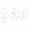 Na zdjęciu znajduje się schemat ergonomicznego fotela dla dziecka z oznaczeniami wymiarów: szerokość siedziska 43 cm, głębokość siedziska 27-37 cm, wysokość siedziska 38-50 cm, wysokość oparcia 38-43 cm, całkowita wysokość 76-93 cm, szerokość podstawy 64 cm, oraz długość podstawy 86 cm. Fotel ma kółka i regulowaną wysokość.