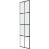 Jednoskrzydłowy parawan nawannowy z czarną kratką i niklowanym szczotkowanym wykończeniem, o wymiarach 50 x 150 cm. Produkt ma prostokątny kształt z podziałem na osiem równych sekcji.