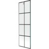 Szklany parawan nawannowy z czarną kratką, o wymiarach 60 x 150 cm, z niklowanym szczotkowanym wykończeniem i metalowym uchwytem na górze. Produkt ma prostokątny kształt i jest podzielony na osiem równych sekcji przez czarne linie.