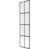 Jednoskrzydłowy parawan nawannowy o wymiarach 50 x 150 cm z czarną kratką i ramą w kolorze miedzi szczotkowanej. Produkt ma prostokątny kształt i jest podzielony na osiem równych sekcji przez czarne linie.