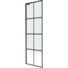 Przesłany obraz przedstawia jednoskrzydłowy parawan nawannowy o wymiarach 60 x 150 cm z czarną kratką. Parawan ma prostokątną formę z wyraźnymi czarnymi liniami dzielącymi powierzchnię na osiem równych prostokątów.