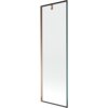 Przesłany obraz przedstawia jednoskrzydłowy parawan nawannowy o wymiarach 60 x 150 cm z czarną ramką i elementami w kolorze różowego złota. Produkt ma prostą, nowoczesną konstrukcję z przezroczystym szkłem.