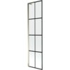 Jednoskrzydłowy parawan nawannowy o wymiarach 50 x 150 cm z czarną kratką i złotą ramą. Produkt ma prostokątny kształt i jest wykonany z przezroczystego szkła.