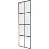 Jednoskrzydłowy parawan nawannowy o wymiarach 60 x 150 cm z czarną kratką i wykończeniem w kolorze różowego złota. Produkt ma prostokątny kształt z podziałem na osiem równych sekcji.