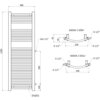 Schemat techniczny przedstawia grzejnik łazienkowy o wymiarach 1200 x 400 mm z oznaczeniami przyłączy G 1/2" oraz wymiarami 350 mm i 95 mm w widokach z góry i dołu. Na rysunku widoczne są także oznaczenia 2xG 1/2", 25xØ22 oraz odległości 500 mm i 100 mm.