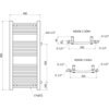 Schemat techniczny przedstawia grzejnik łazienkowy o wymiarach 900 x 400 mm z oznaczeniami przyłączy G 1/2" oraz wymiarami 17xØ22. Widoczne są widoki z góry i z dołu z dodatkowymi wymiarami 350 mm oraz 95 mm i 45 mm.