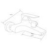 Na ilustracji widoczny jest schemat baterii wannowej z oznaczeniami wymiarów: 150 mm i 110 mm. Produkt to "Mexen Axel bateria wannowa, chrom - 73830-00".