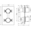 Schemat techniczny przedstawia wymiary termostatycznej baterii wannowo-prysznicowej z dwoma wyjściami, z oznaczeniami G1/2 i wymiarami: 200x120 mm oraz 140x117 mm. Widoczne są szczegółowe oznaczenia wymiarów poszczególnych elementów, takie jak 70, 60, 45, 38, 49, 10 mm.