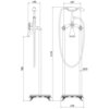 Schemat techniczny przedstawia wolnostojącą baterię wannową z wymiarami: wysokość 1110 mm, szerokość podstawy 270 mm, średnica rury 25 mm, oraz odległością od podłogi do wylewki 760 mm. Na rysunku widoczne są szczegóły konstrukcyjne, takie jak uchwyty i wylewka, z oznaczeniami wymiarów 140 mm i 197 mm.