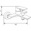 Czarno-biały schemat techniczny przedstawia zestaw wannowy z wymiarami 71 mm i 167 mm. Produkt ma prosty, nowoczesny design z jednym uchwytem i wylewką.