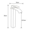 Ilustracja przedstawia schematyczny rysunek baterii wannowej z wymiarami: wysokość całkowita 30 cm, długość wylewki 16 cm, wysokość wylewki 22,5 cm. Produkt to "Mexen Aries DQ77 zestaw wannowy, chrom - 744813DQ77-00".