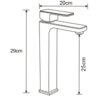 Czarno-biały schemat przedstawia baterię wannową z wymiarami: wysokość całkowita 29 cm, długość wylewki 20 cm, wysokość wylewki 25 cm. Produkt to "Mexen Cetus DQ77 zestaw wannowy, czarny - 744313DQ77-70".