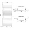 Schemat grzejnika łazienkowego o wymiarach 1200 x 500 mm z oznaczeniami technicznymi, takimi jak "G1/2", "450", "122", "88" oraz "17x 42x14". Widoczne są dwa widoki: z góry i z dołu, z opisami "WIDOK Z GÓRY" i "WIDOK Z DOŁU".