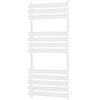 Biały grzejnik łazienkowy o wymiarach 1200 x 600 mm z poziomymi rurkami. Produkt ma moc 594 W i oznaczenie W107-1200-600-00-20.