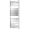 Na zdjęciu znajduje się chromowany grzejnik łazienkowy z poziomymi rurkami, o wymiarach 1200 x 500 mm. Produkt ma elegancki, nowoczesny wygląd i jest przeznaczony do montażu na ścianie.