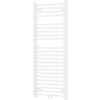 Biały grzejnik łazienkowy o wymiarach 1200 x 500 mm z poziomymi rurkami i dwoma zaworami u dołu. Produkt ma prosty, nowoczesny design.