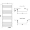 Schemat techniczny przedstawia grzejnik łazienkowy o wymiarach 1210 x 550 mm z oznaczeniami przyłączy G1/2" oraz wymiarami 520 mm i 184 mm. Widoczne są napisy: "WIDOK Z GÓRY", "WIDOK Z DOŁU" oraz "21xØ22".