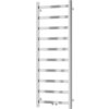 Chromowany grzejnik łazienkowy o wymiarach 1200 x 500 mm z prostymi, poziomymi rurkami. Produkt ma elegancki, nowoczesny wygląd i jest przeznaczony do montażu na ścianie.