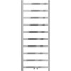 Chromowany grzejnik łazienkowy o wymiarach 1200 x 500 mm z poziomymi, równomiernie rozmieszczonymi rurkami. Produkt ma prostokątny kształt i gładką, błyszczącą powierzchnię.
