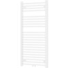 Biały grzejnik łazienkowy o wymiarach 1200 x 600 mm z poziomymi, równomiernie rozmieszczonymi rurkami. Produkt ma prostokątny kształt i jest przeznaczony do montażu na ścianie.
