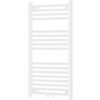 Biały grzejnik łazienkowy z pionowymi i poziomymi rurkami, o wymiarach 900 x 500 mm. Produkt ma moc 370 W i jest oznaczony jako model W110-0900-500-00-20.