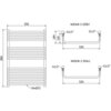 Schemat techniczny przedstawia grzejnik łazienkowy o wymiarach 860 x 550 mm z oznaczeniami przyłączy G1/2" oraz wymiarami 520 mm i 184 mm. Widoczne są napisy: "WIDOK Z GÓRY", "WIDOK Z DOŁU" oraz "16xØ22".