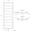 Schemat techniczny przedstawia dekoracyjny grzejnik łazienkowy o wymiarach 1430 x 530 mm z oznaczeniami przyłączy G 1/2" oraz wymiarami montażowymi. Widoczne są napisy: "WIDOK Z GÓRY", "WIDOK Z DOŁU", "8x ⬛42x14", a także wymiary 500 mm, 80 mm, 30 mm, 240 mm i 50 mm.