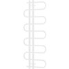 Biały, dekoracyjny grzejnik łazienkowy o wymiarach 1250 x 500 mm z widocznymi poziomymi rurkami ułożonymi w falisty wzór. Produkt ma minimalistyczny design i jest przeznaczony do montażu na ścianie.