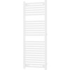 Biały grzejnik łazienkowy o wymiarach 1200 x 500 mm z bocznym podłączeniem, składający się z poziomych rurek. Produkt ma moc 528 W i oznaczenie W110-1200-500-00-20-S.