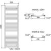 Schemat grzejnika łazienkowego o wymiarach 1500 x 500 mm z oznaczeniami: "WIDOK Z GÓRY", "WIDOK Z DOŁU", "G1/2", oraz wymiarami 450 mm, 90 mm, 54 mm, 26x, 30x15. Grzejnik ma poziome rurki i oznaczenie "Mexen Helios".