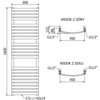 Na zdjęciu znajduje się schemat grzejnika łazienkowego o wymiarach 1600 x 500 mm, z oznaczeniami technicznymi: "G1/2"", "450", "122", "88", oraz "17x 42x14". Widoczne są dwa widoki: z góry i z dołu, z opisami "WIDOK Z GÓRY" i "WIDOK Z DOŁU".